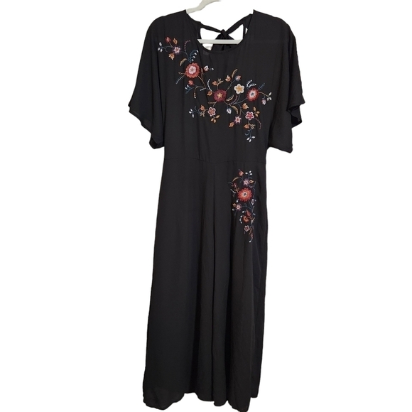 Charming Charlie Jumpsuit Romper Black Embroidered Bohemian, sz M - Picture 1 of 11
